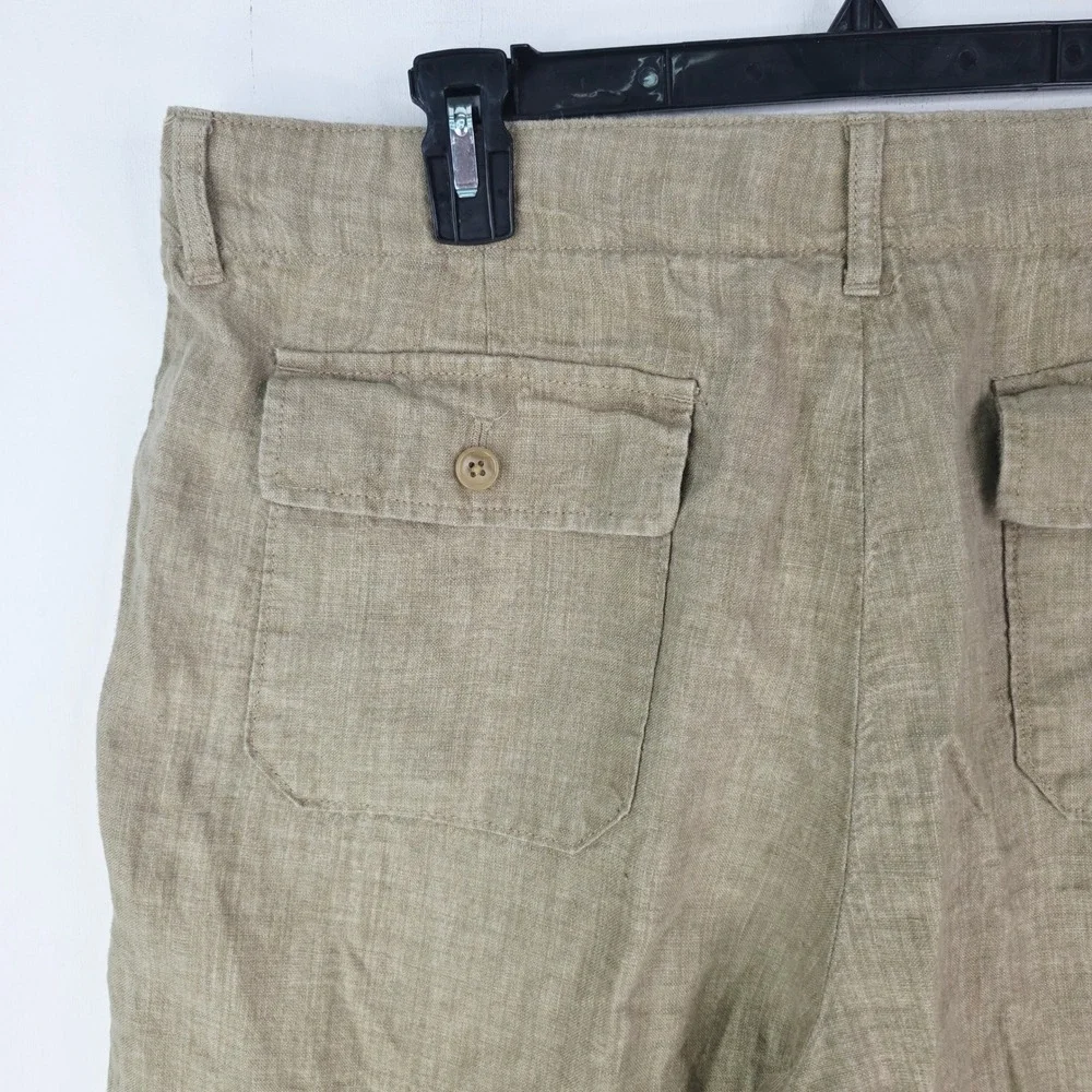 Banana Republic Mens 36X34 Fit 36X33 Tan 100% Linen Pants Flat Front Relaxed Fit
